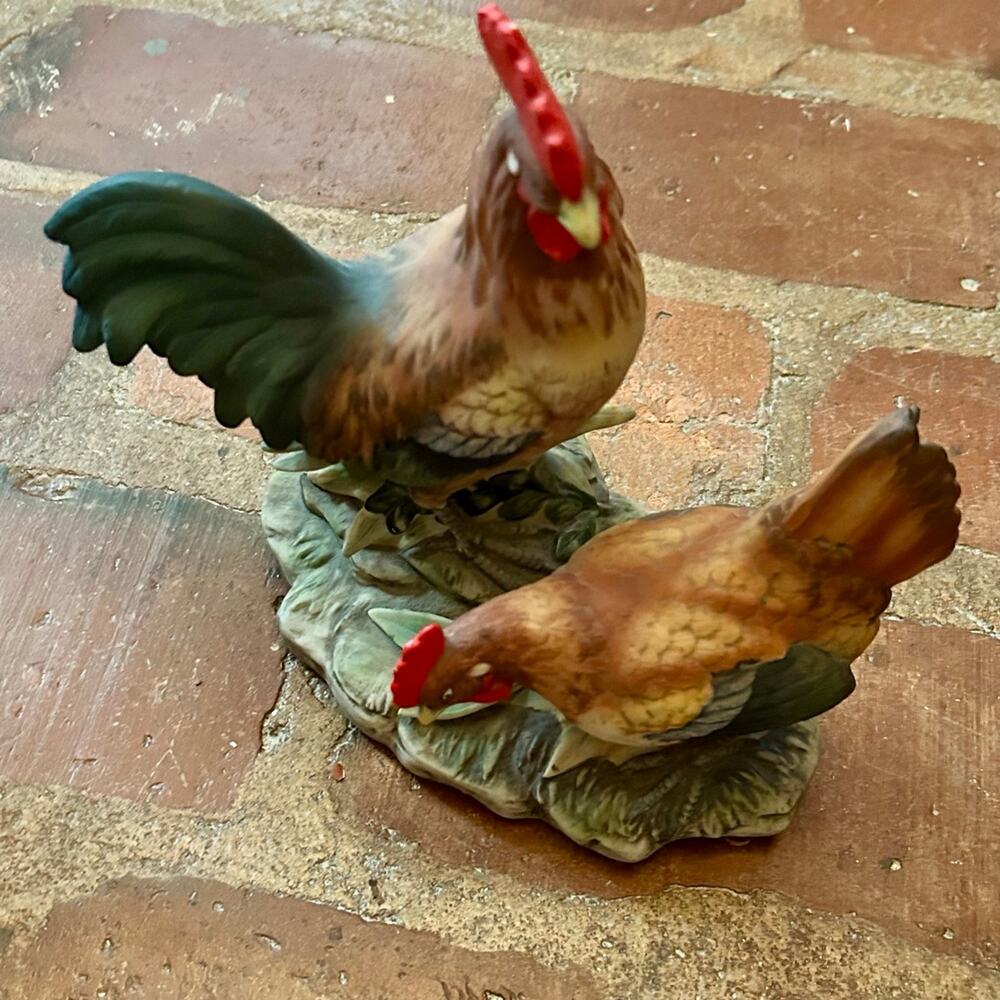 Vintage Ethan Allen Rooster and Hen Sculpture No. 3224